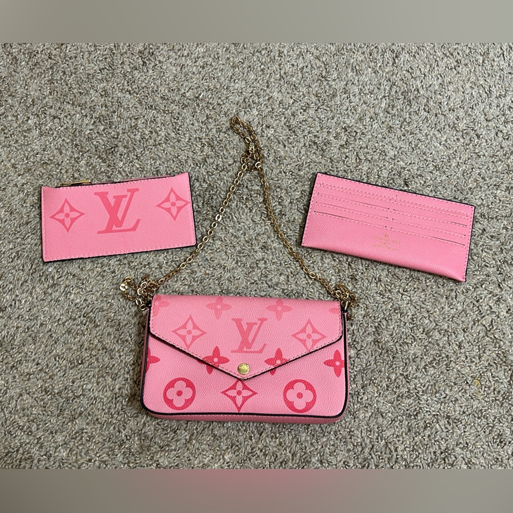 Fashion Inspired Designer Pink Monogram Envelope Crossbody Gold Chain Coin Zip